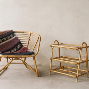 Vintage Bamboo & Rattan Lounge Set – Rare 1950s Scandinavian Patio Chair - Side Table – Rohe Noordwolde Style –Mid-Century Modern Boho Decor