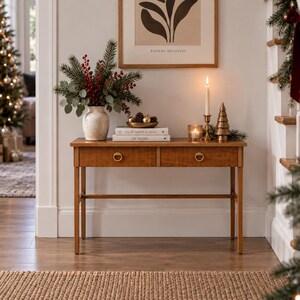 Vintage Teak Console Table: Mid-Century Scandinavian Two-Drawer Hallway Furniture