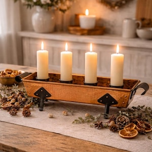 Hammered Copper Planter Candle Tray Sweden Mid Century Iron Legs Brutalist Rustic Home Decor