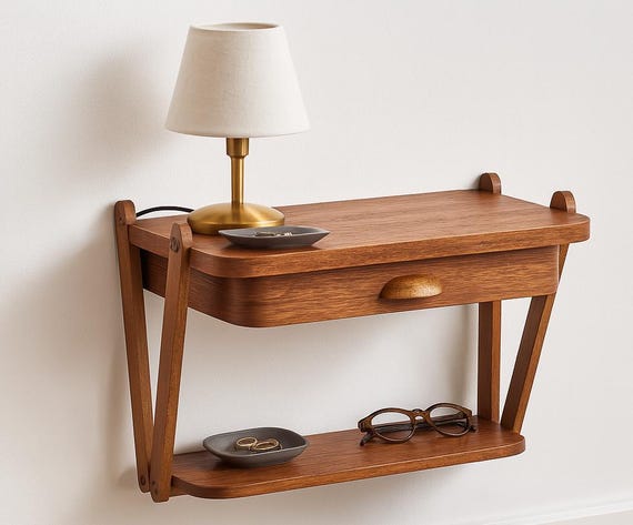 Rare Danish Mid-Century Modern Floating Shelf in Teak – Søren Rasmussen Style – Handmade Wall Console with Signature Carved Pull, 1960s