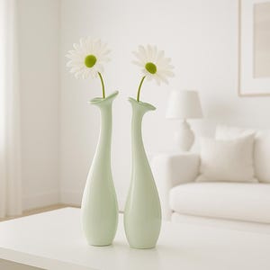 Handblown Swedish Glass Bud Vases by Miljögården, Pale Green Floral Design, Vintage Scandinavian Decor