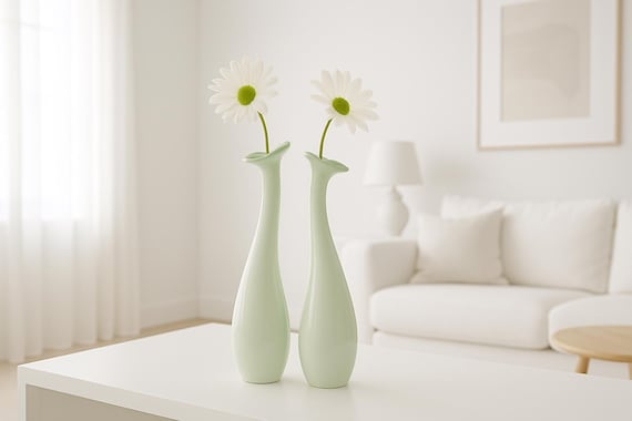 Handblown Swedish Glass Bud Vases by Miljögården, Pale Green Floral Design, Vintage Scandinavian Decor
