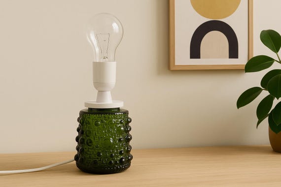 Mid Century Modern Glass Table Lamp Art Glass Table lamp  with Geometric from Fåglavik, Sweden, 1970s,