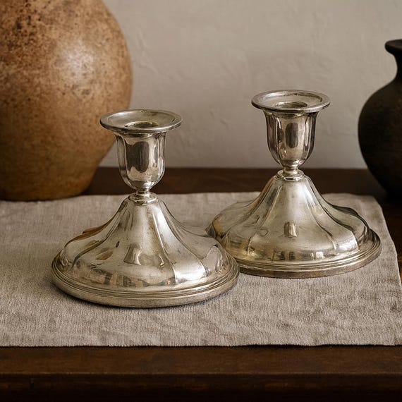 Vintage Swedish Sterling Silver Candle Holders Pair – 830S Marked, Handcrafted in Linköping, 20th Century