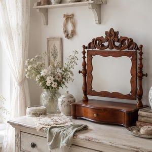 dressing table with mirror old design Flickinger Desk Vanity Fleur de Lis Living Color: Bone White