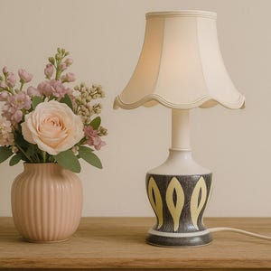 Mid-Century Keramik Lamp  Swedish Ceramic Table Lamp – Allingsås Keramik Style – Hand-Painted 1960s with Elegant Shade