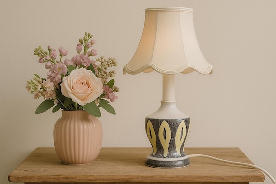 Mid-Century Keramik Lamp  Swedish Ceramic Table Lamp – Allingsås Keramik Style – Hand-Painted 1960s with Elegant Shade