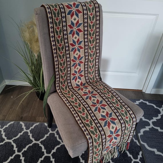 Vintage Scandinavian Chair Cover - Handwoven Rocking Chair Textile - Multi-Purpose Nordic Wall Hanging or Seat Decor