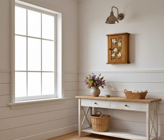 Handpainted Rosemaling Key Cabinet, Nordic Folk Art Hanging Key Holder