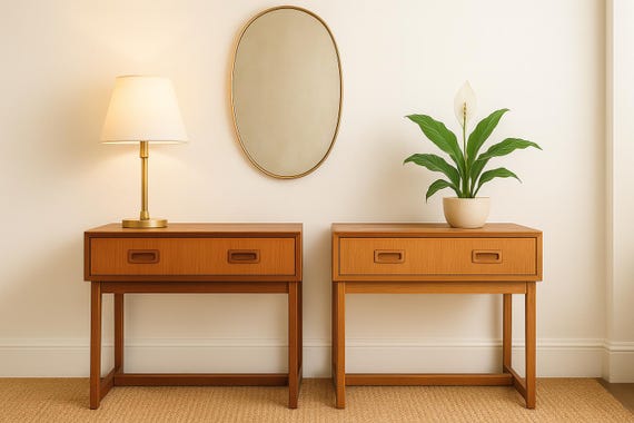 Vintage Danish Teak Console Table – Mid Century Modern Entryway or Hall Table with Drawers – Available Individually or as a Pair