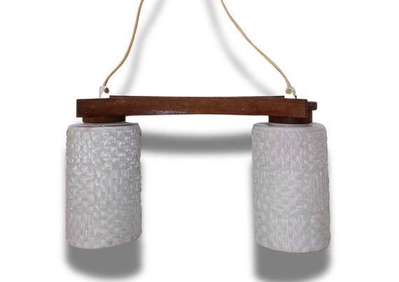 Teak and Glass Scandinavian Vintage Mid-Century  Pendant Lamp, Chandelier, Hanging Light Fixture
