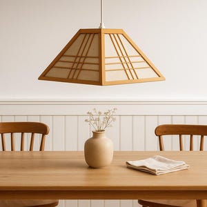 Vintage IKEA Pyramid Pendant Lamp: Scandinavian Wood & Fabric Ceiling Light