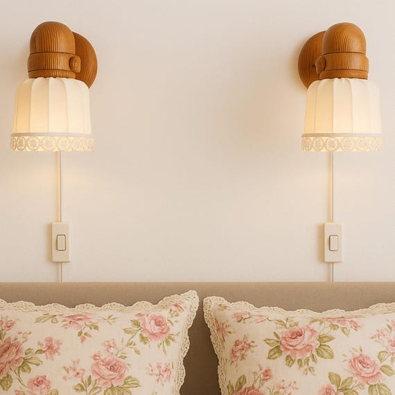 Vintage Swedish Pine Wall Sconces by Markslöjd – Articulating with Original Shades – 1980s Lighting