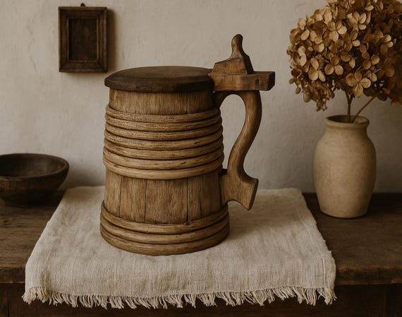 Antique Swedish Stånka – 19th Century Wooden Jug – Allmoge Folk Art Dairy Canister with Lid & Handle – Rustic Farmhouse Decor