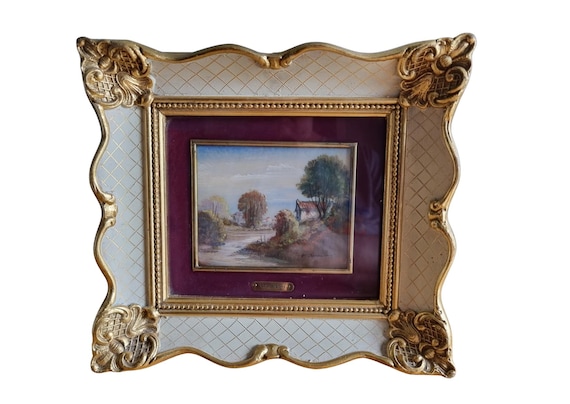 Vintage Landscape Painting – Vintage Gold Gilded Ornate Frame Wall Art, Original Tassinari Landscape Painting
