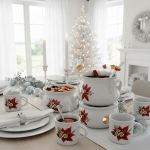 Vintage Scandinavian Ceramic Mulled Wine Pot, Poinsettia Christmas Warmer