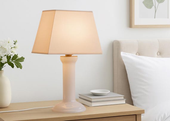 Mid Century Modern Glass Table Lamp by Atelje Lyktan, Sweden, 1900s - 43 cm Tall, Square Shade, Scandinavian Vintage Design