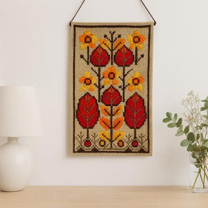 Vintage schwedischer Wandbehang - Mid Century Floral Tapisserie Textilkunst