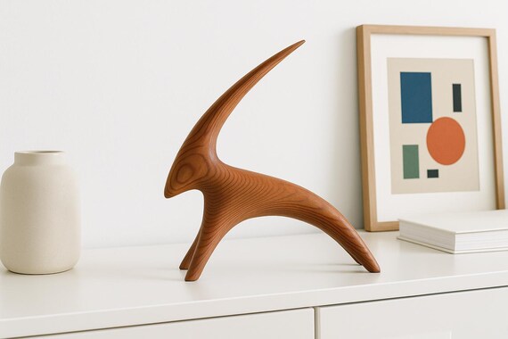 Vintage Swedish MCM Carved Wood Goat – Organic Modern Bock Sculpture, Wabi-Sabi Decor, Possibly KG Nilson Design