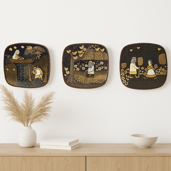 Vintage Arabia Finland Ceramic Plates: Mid-Century Folk Art Wall Decor
