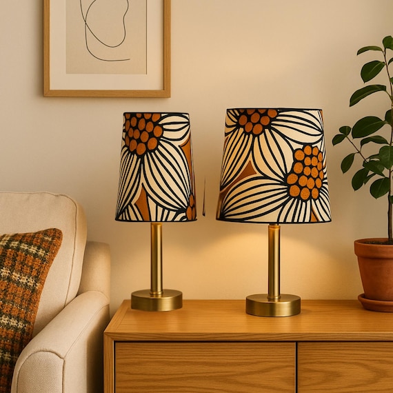 Vintage Floral Lampshades - MCM Scandinavian Decor - Set of 2
