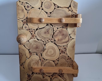 Rustic Wood Slice Mosaic Key Holder | Farmhouse Entryway Organizer