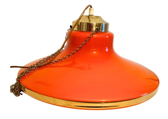 Scandinavian Mid century Modern Orange Gold Glass Ceiling Lamp, Vintage Elegant Retro Lamp