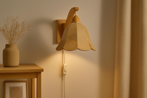 MCM Pine Wall Lamp, Vintage Scandinavian Handmade Wall Dekor ,Swedish designer,  Sweden, 1970s,
