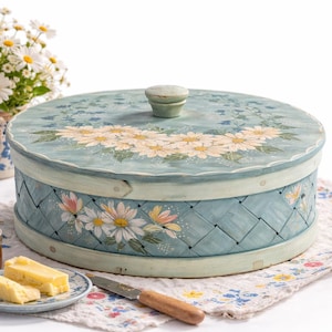 Original Swedish Vintage Hand Painted Round Hard Bread Box