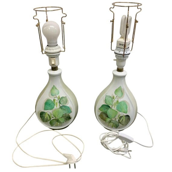 Extremely Rare Alka Kunst Kaiser Porcelain Table Lamps Pair .Made in West Germany 1982, Collectible , Delicate Botanical Design