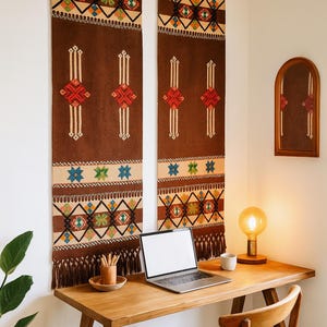 Vintage Handwoven Wool Tapestry: Swedish Folk Art Runner, 250cm