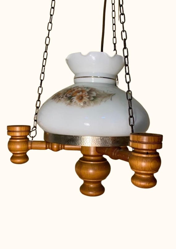 Scandinavian mid century  Pinewood Ceiling , Vintage Cottage pendant lamp , Pine Pendant