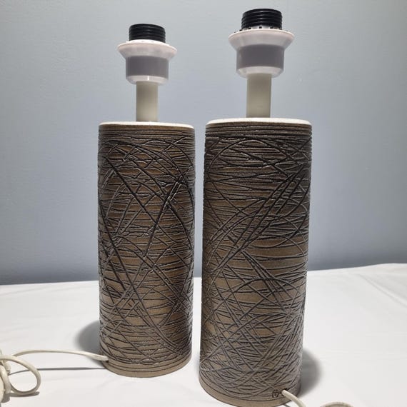 Aage Rasmus Selsbo Table Lamps- Mid-Century  – Unique Sgraffito Stoneware Ceramic Art Pottery, Scandinavian Design, Sweden, 1960s