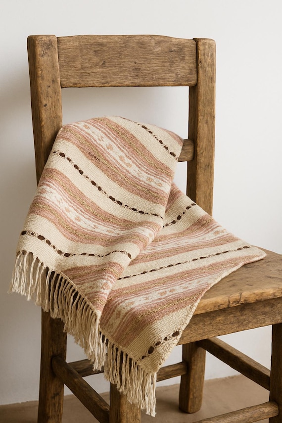 Handwoven Swedish Table Runner – Beige-Brown-  Pink & White Pastel Decor Rug, Scandi Boho Woven Table Mat – Handcrafted  Accent Rug