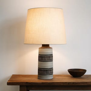 Scandinavian Nila Ceramic Table Lamp – Handmade, Signed & Stamped, Vintage Lampshade, Mid-Century Modern Lighting