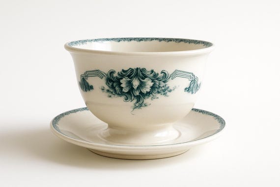 Antique Swedish Porcelain Bowl and Saucer – Göta Original by Gothenburg Porcelain Factory – Early 1900s Scandinavian Ceramic