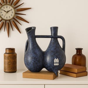 Mid Century Scandinavian Vase – Double Spout Studio Pottery by Per-Olof Holmén, Signed Ystad Keramik Swedish Modern Decor