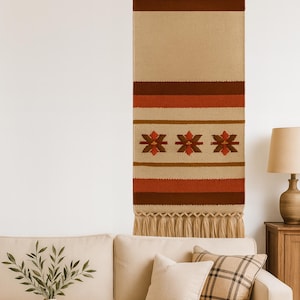 Vintage Handwoven Wool Tapestry: Swedish Folk Art Runner, Mid-Century Nordic Decor