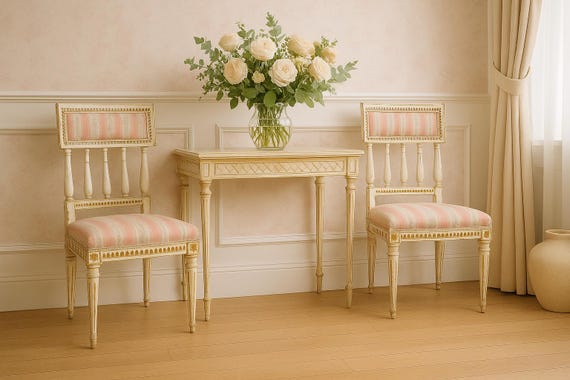 Hand-Painted Gustavian Chairs: Antique Swedish Louis XVI Style Set of 4