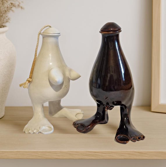 Rare Signed Krutis Ceramic Sculpture Pair – Gamla Stans Krukmakeri, Dated Modernist Nude Figures