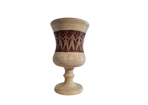 Vintage Swedish Studio Pottery Chalice – Handcrafted Brutalist Ceramic Vase with Tribal Motif, Signed 1960s"