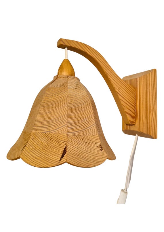Extremely rare, Swedish designer, wall lamp, pine, Sweden, 1970s, Mid century Modern