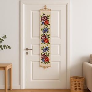 Vintage Skandinavisches Besticktes Blumen Wandbehang - 1960er Jahre Retro Dekor