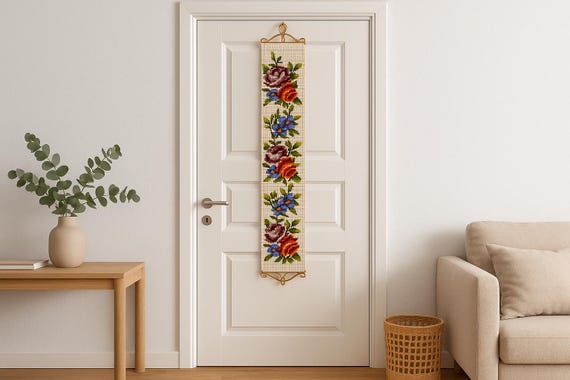 Vintage Scandinavian Embroidered Beautiful Floral Wall Hanging - 1960s 1970s Handmade Retro Home Decor , Retro Large Wall Decoration