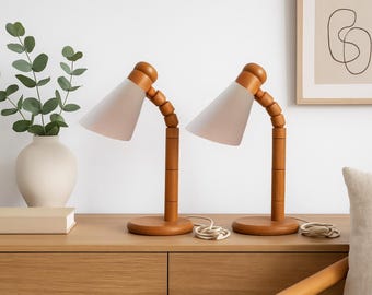 Vintage SOLBACKEN Pine Table Lamps - Mid Century Scandinavian Bedside Lights