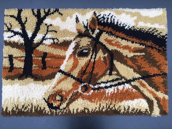 Rya Rug With Horse Design - Vintage Danish rug , Scandinavian retro rug