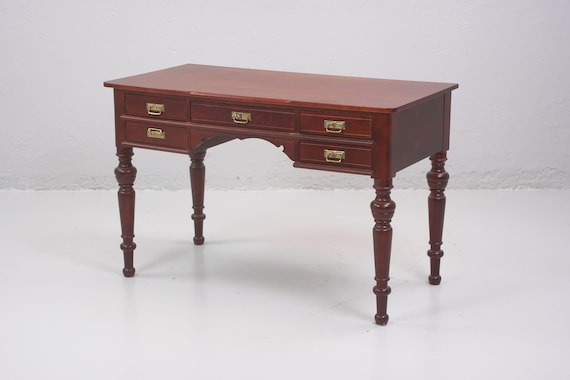 Vintage Antique Victorian Mahogany Writing Desk - Elegant Turned Legs, Multiple Drawers, Perfect for Home Office