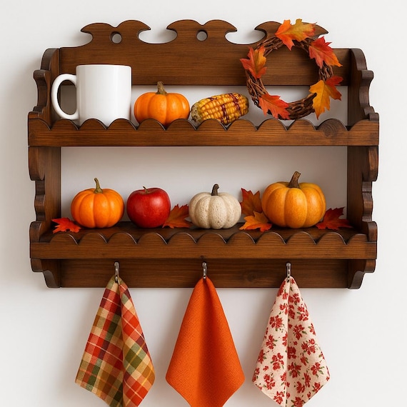 Vintage wooden spice rack  - rustic farmhouse style kitchen decor - wall mounted spice rack  - country house styl
