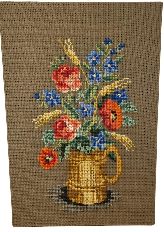 Scandinavian Hand-Embroidered Floral Large Wall Art - Unique Decorative Piece ,1960s,1970s