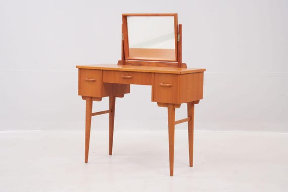 Mid-Century Scandinavian Modern Dressing Table Vanity with Mirror